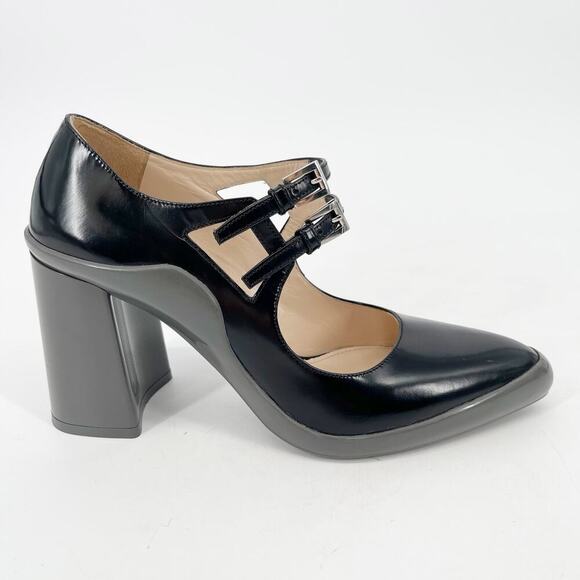 Prada Fall 2015 Runway Black Leather Gray Rubber Mary Jane Block Heel size IT 37 - Picture 3 of 13